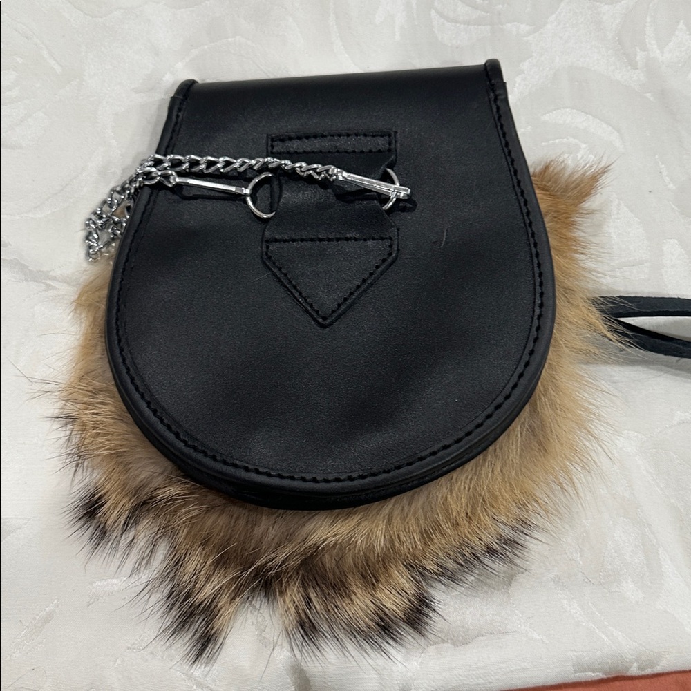 Black and Brown Fur Accent Crossbody Bag - Picture 7 of 7